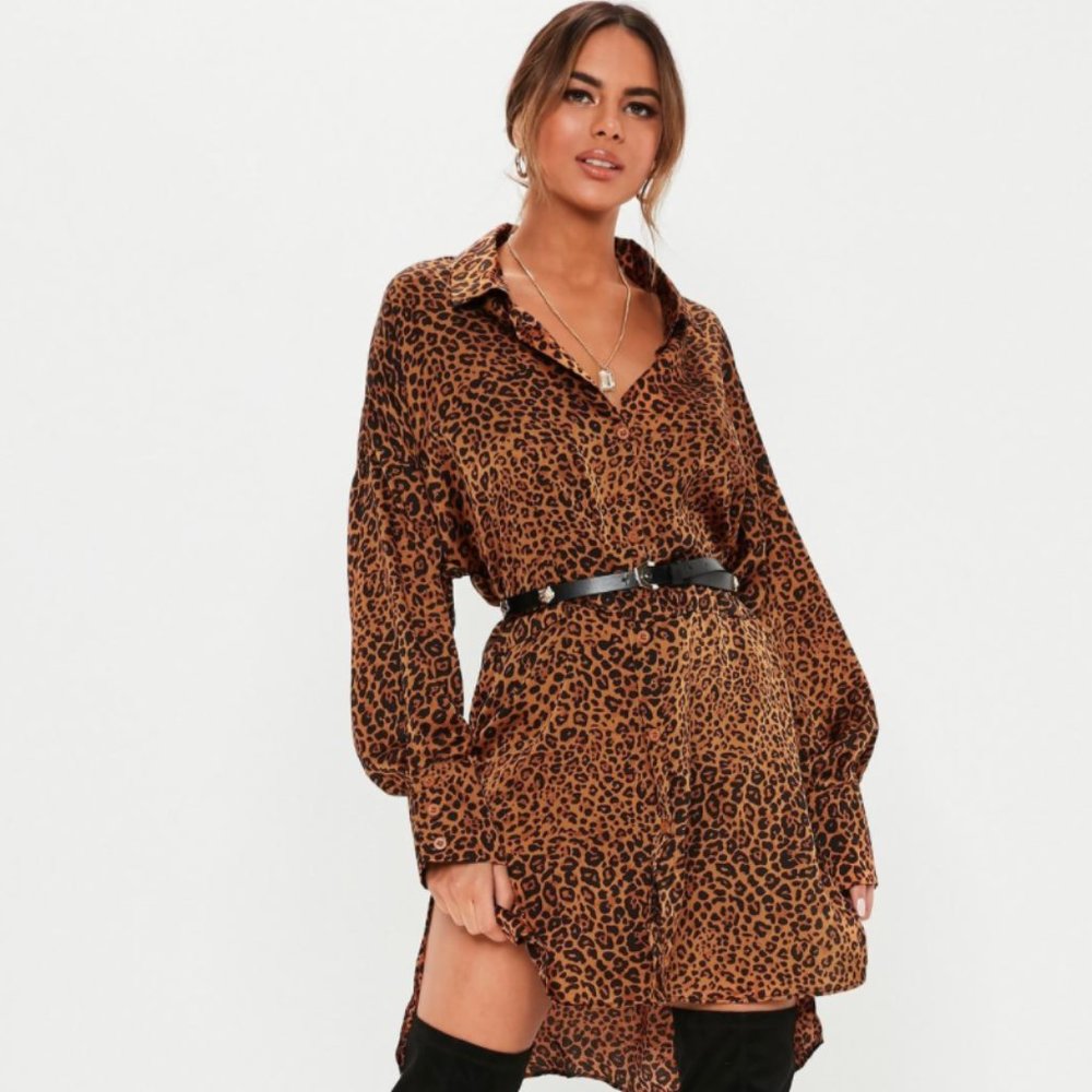 Missguided Rust Leopard Oversized Shirt Dress Sz6